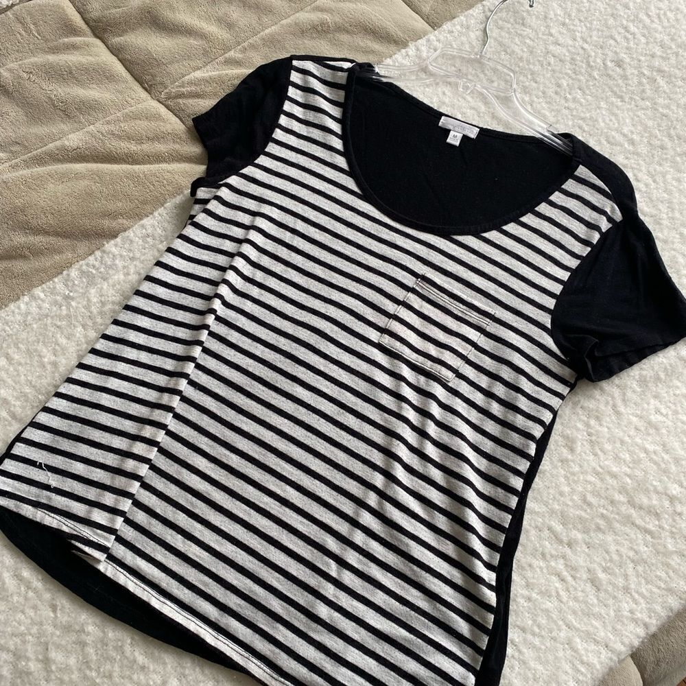 Charming Charlie Black and White Stripe T Shirt with Solid Black Back Size M